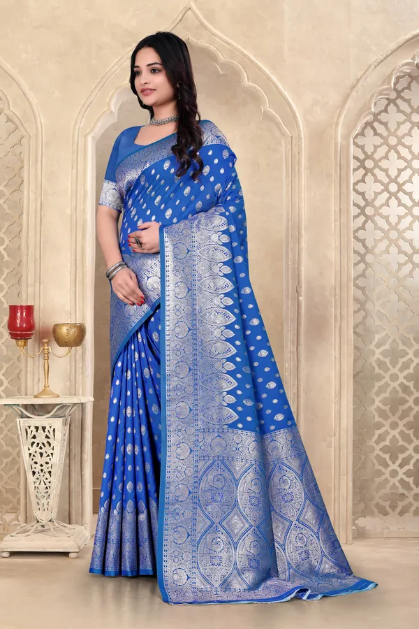 Blue_Banarasi_Silk_Saree_With_Silver_Zari_Work