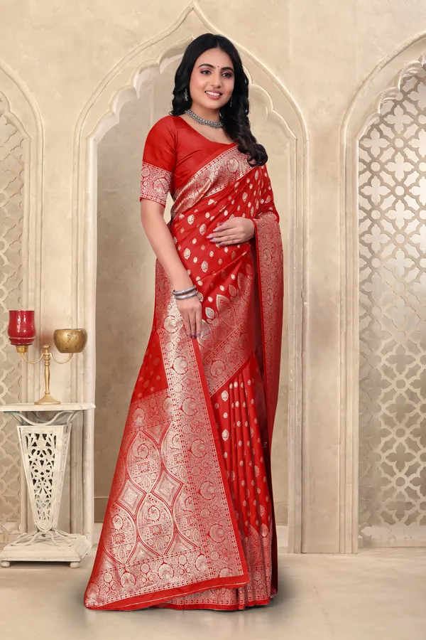 Red_Banarasi_Silk_Saree_With_Golden_Zari_Work