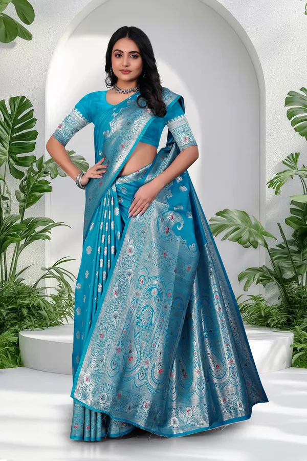 Blue_Banarasi_Silk_Saree_With_Silver_Zari_Work_And_Paisley_Motifs