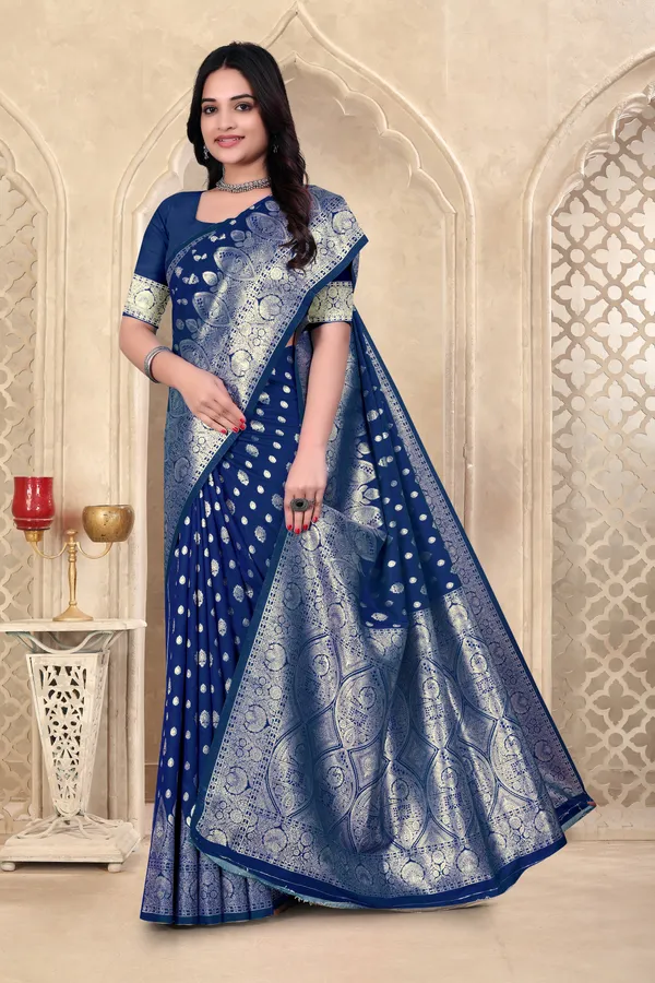 Navy_Blue_Banarasi_Silk_Saree_With_Silver_Zari_Work