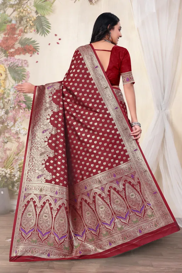 Maroon_Banarasi_Silk_Saree_With_Zari_Work_And_Contrast_Border