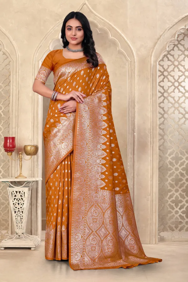Mustard_Yellow_Banarasi_Silk_Saree_With_Zari_Weaving_And_Golden_Border