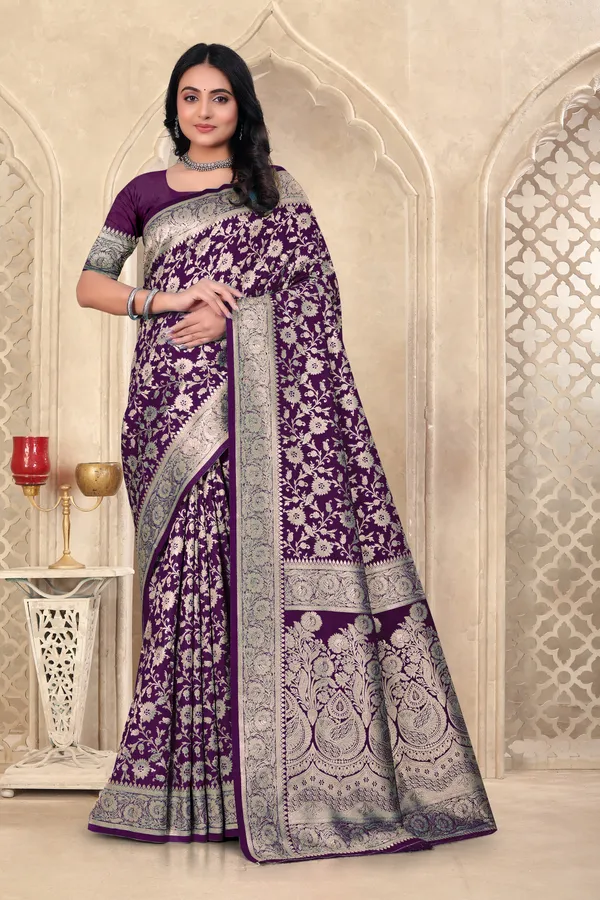 Purple_Banarasi_Silk_Saree_With_Silver_Zari_Work