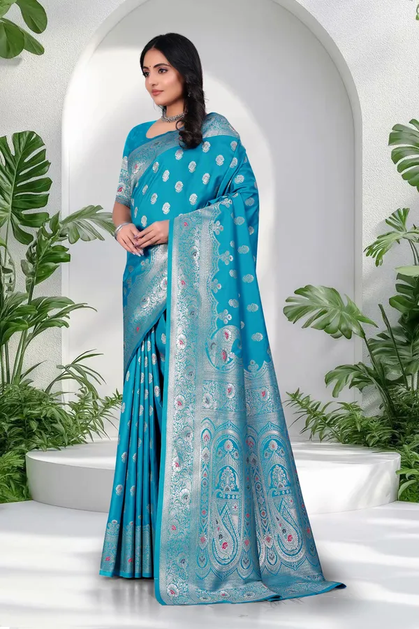 Blue_Banarasi_Silk_Saree_With_Silver_Zari_Work_And_Paisley_Motifs