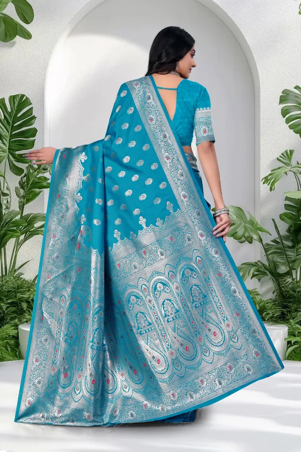 Blue_Banarasi_Silk_Saree_With_Silver_Zari_Work_And_Paisley_Motifs