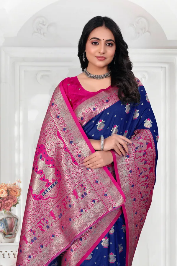 Navy_Blue_And_Pink_Banarasi_Silk_Saree_With_Zari_Work
