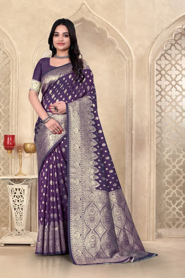 Purple_Banarasi_Silk_Saree_With_Golden_Zari_Work