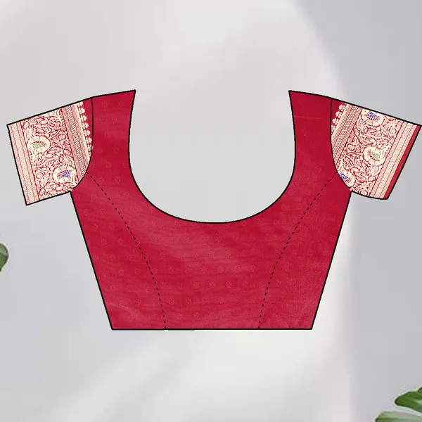 Red_Banarasi_Silk_Saree_With_Golden_Brocade_Work_And_Designer_Blouse