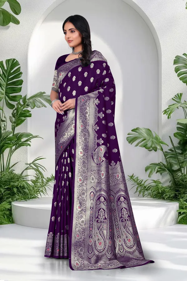 Purple_Banarasi_Silk_Saree_With_Silver_Zari_Work