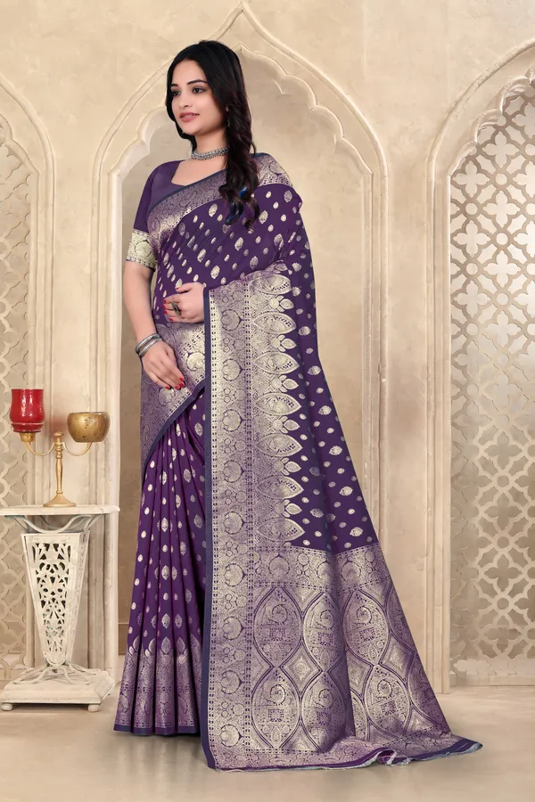 Purple_Banarasi_Silk_Saree_With_Golden_Zari_Work