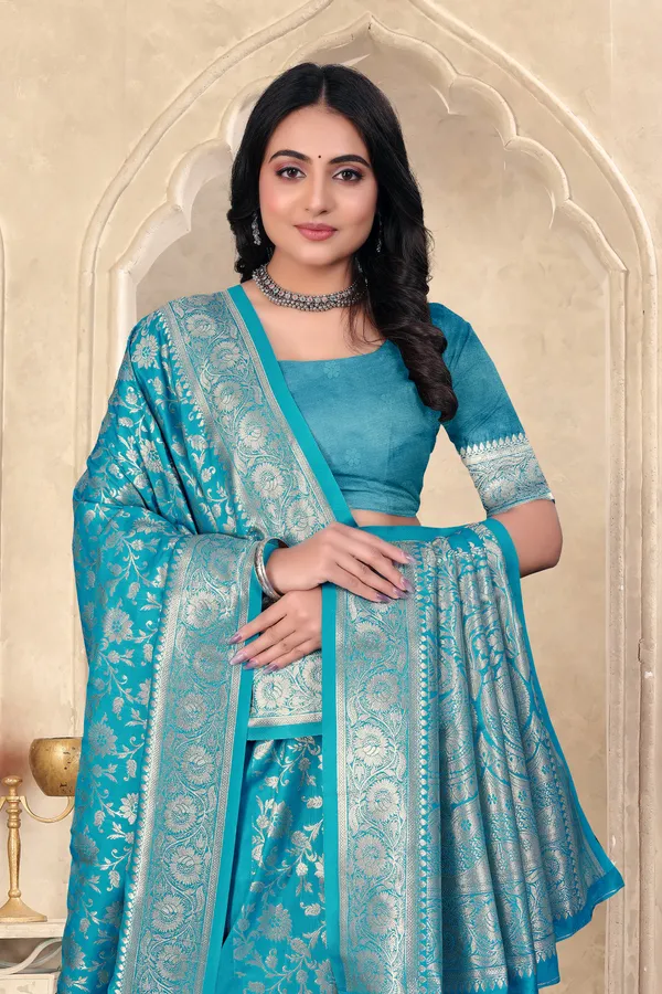 Turquoise_Blue_Banarasi_Silk_Saree_With_Silver_Zari_Work