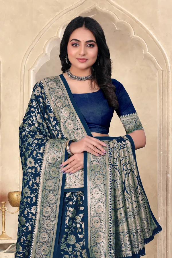 Navy_Blue_Banarasi_Silk_Saree_With_Gold_Zari_Work