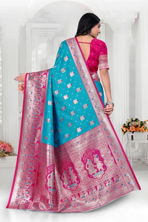 Banarasi_Silk_Saree_With_Zari_Weaving_-_Turquoise_Blue_And_Pink