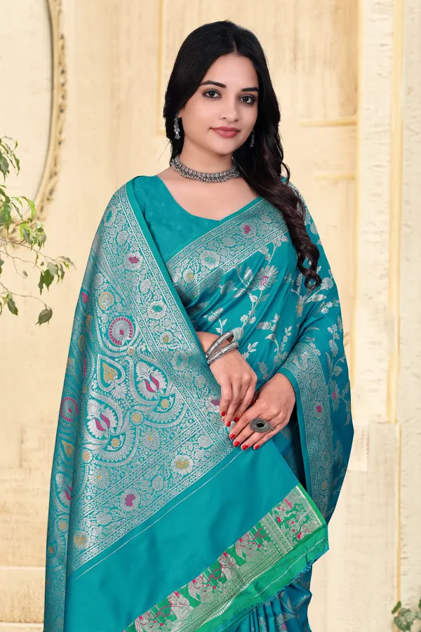 Turquoise_Blue_Banarasi_Silk_Saree_With_Silver_Zari_Work