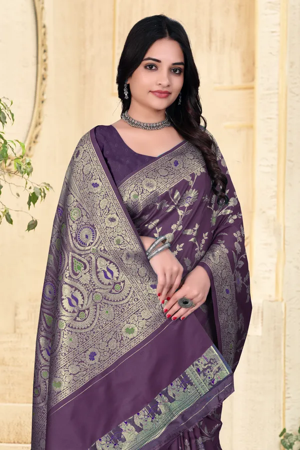 Purple_Banarasi_Silk_Saree_With_Golden_Zari_Work