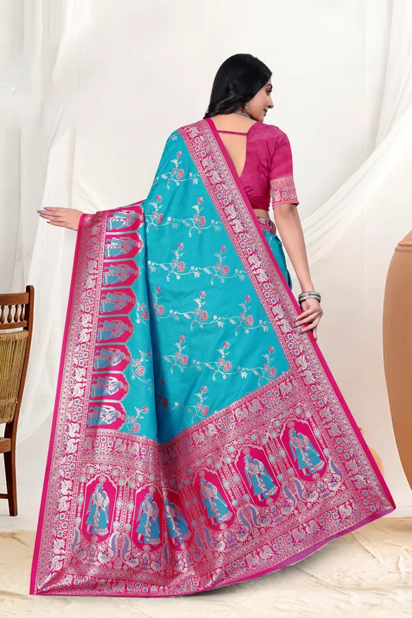 Banarasi_Silk_Saree_With_Zari_Weaving_In_Grey_And_Blue_And_Pink