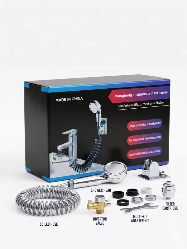 Washbasin_Faucet_With_External_Shower_Set_–_Double_Control_Bathroom_Sink_Tap_With_Handheld_Shower,_Retractable_Hose,_Bracket_And_Spray_Head_For_Hair_Washing
