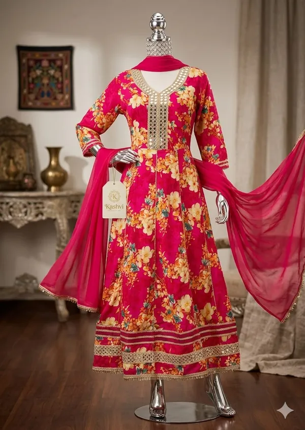 Pink_Cotton_Blend_Anarkali_Suit_Set_And_Peach_Cotton_Blend_Anarkali_Suit_Set_For_Women
