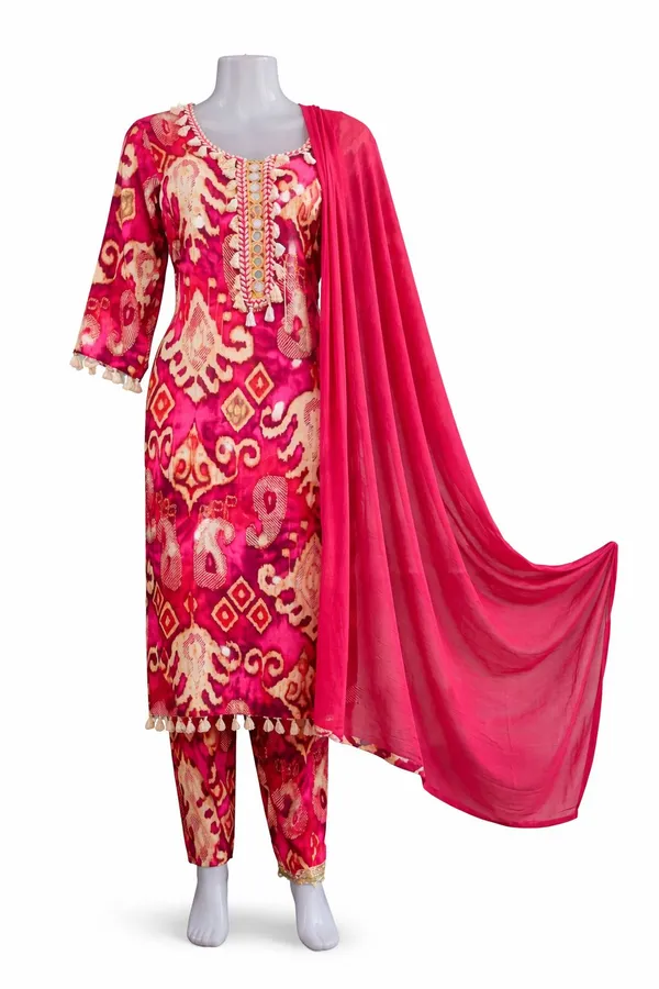 Dark_Pink_Cotton_Blend_Suit_Set_For_Women