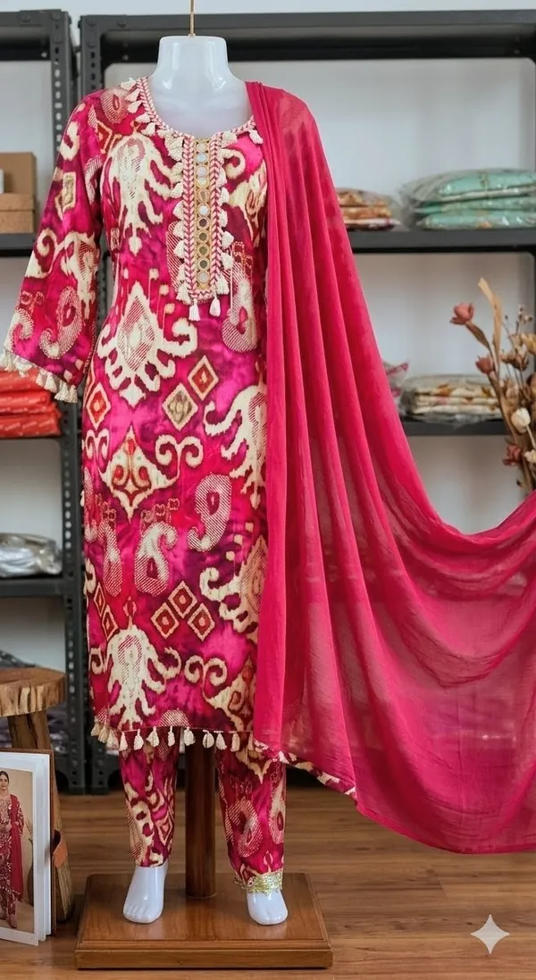 Dark_Pink_Cotton_Blend_Suit_Set_For_Women