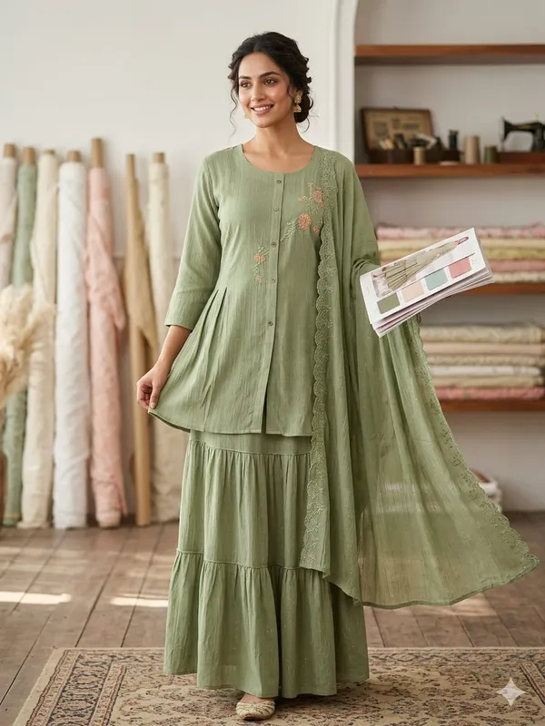 Olive_Green_Saffron_Kurta_Sharara_Set_For_Women