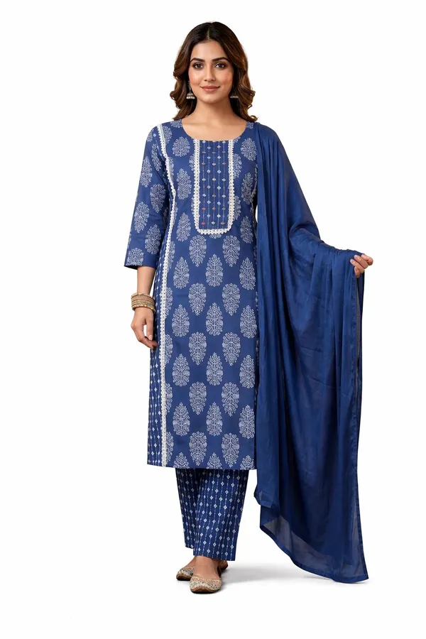Pink_Georgette_Kurta_Set_And_Blue_Cotton_Kurta_Set_For_Women