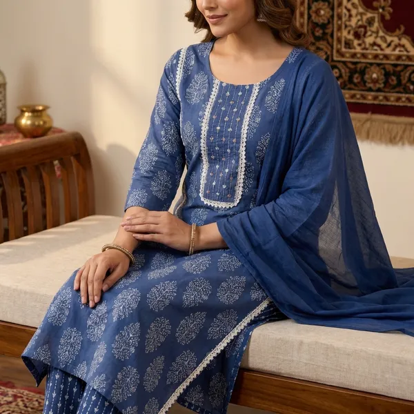 Blue_Cotton_Kurta_Set_For_Women