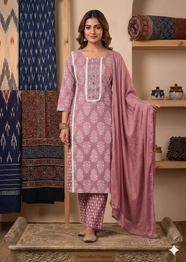 Dusty_Rose_cotton_kurta_set_for_women