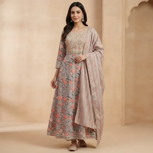Peach_Cotton_Blend_Anarkali_Suit_Set_For_Women