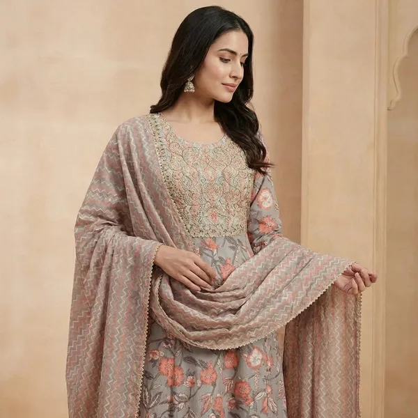 Peach_Cotton_Blend_Anarkali_Suit_Set_For_Women