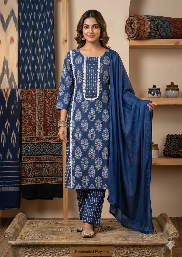 Pink_Georgette_Kurta_Set_And_Blue_Cotton_Kurta_Set_For_Women