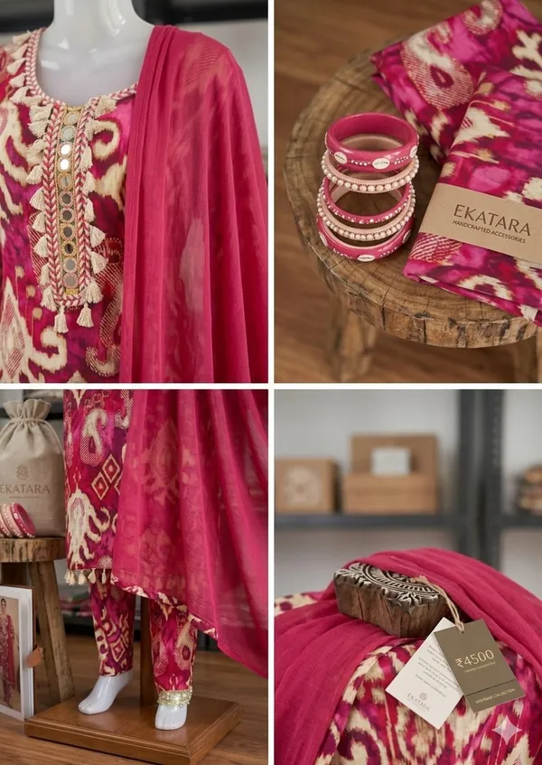 Dark_Pink_Cotton_Blend_Suit_Set_For_Women