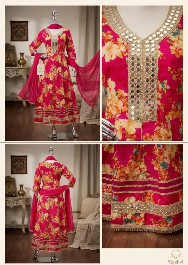 Pink_Cotton_Blend_Anarkali_Suit_Set_And_Peach_Cotton_Blend_Anarkali_Suit_Set_For_Women
