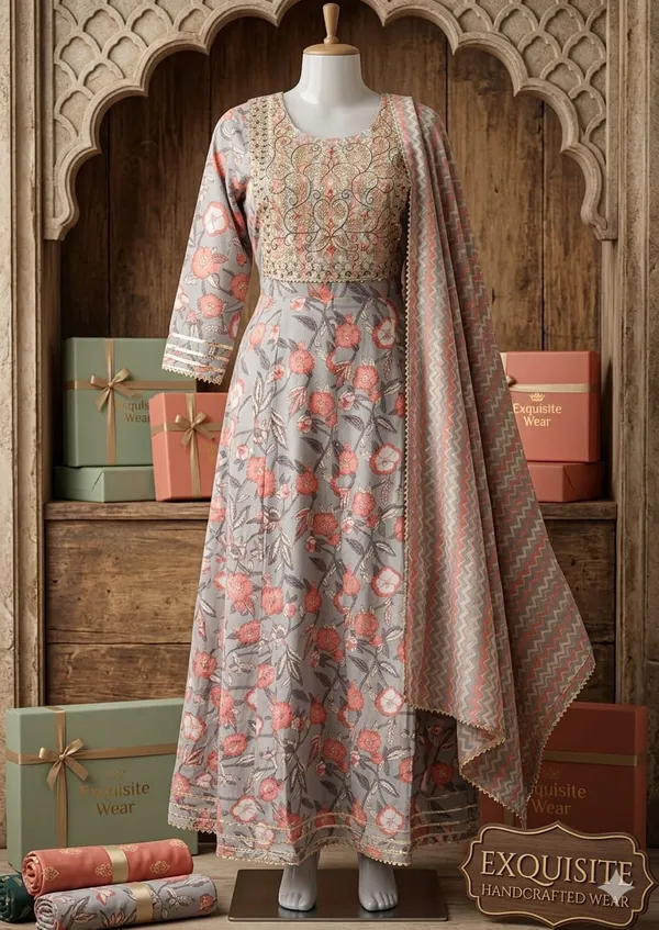 Peach_Cotton_Blend_Anarkali_Suit_Set_For_Women