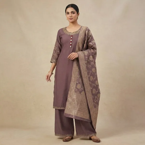 Mauve_Brown_Silk_Kurta_Palazzo_Set_For_Women