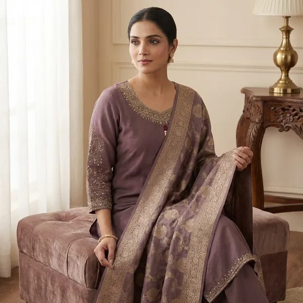 Mauve_Brown_Silk_Kurta_Palazzo_Set_For_Women