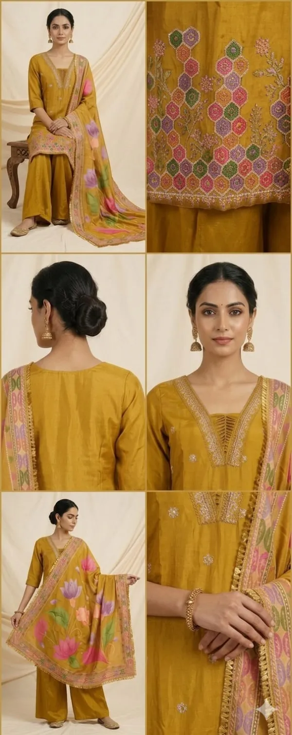 Mustard_Silk_Kurta_with_Floral_Border_set