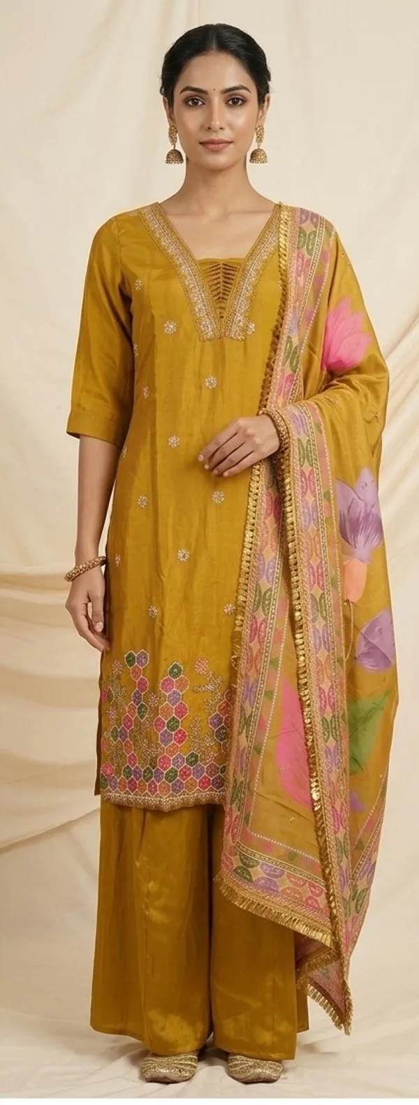 Mustard_Silk_Kurta_with_Floral_Border_set