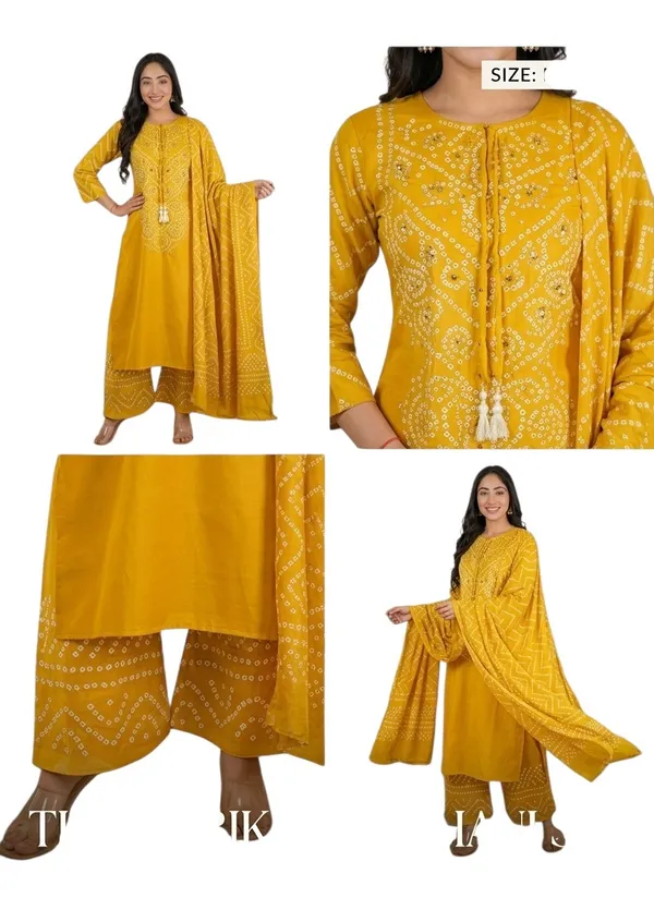 Mustard_Yellow_Bandhani_Kurta_&_Palazzo_set