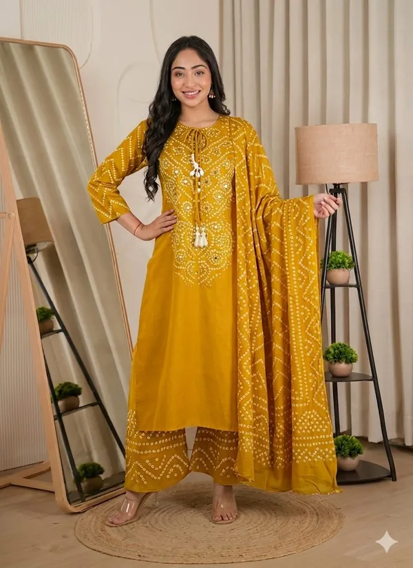 Mustard_Yellow_Bandhani_Kurta_&_Palazzo_set
