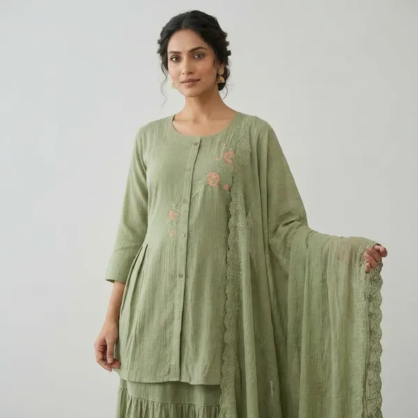 Olive_Green_Saffron_Kurta_Sharara_Set_For_Women