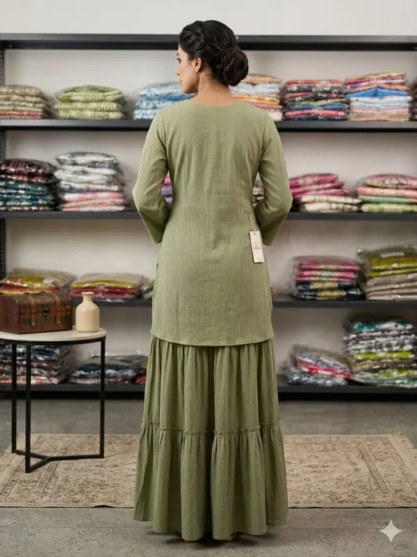 Olive_Green_Saffron_Kurta_Sharara_Set_For_Women