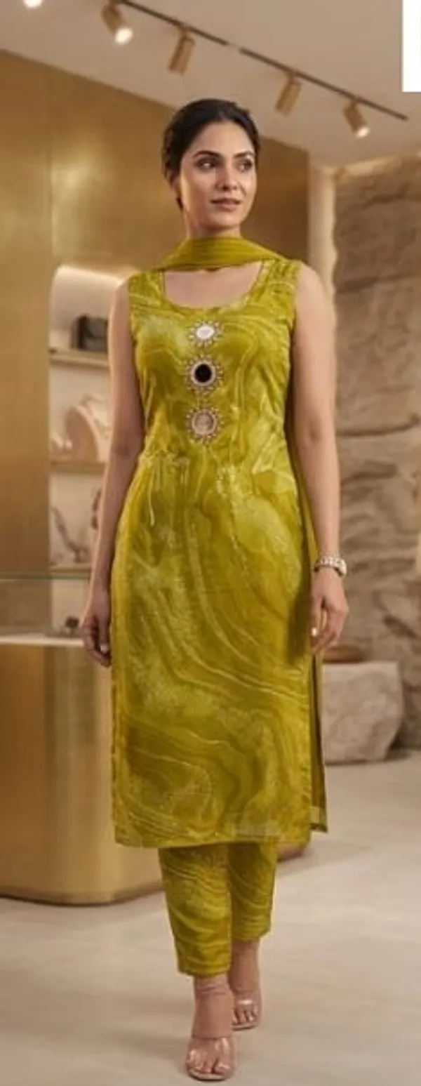 OLIVE_GREEN_Women_Kurta_Pant_Attached_Dupatta_Set