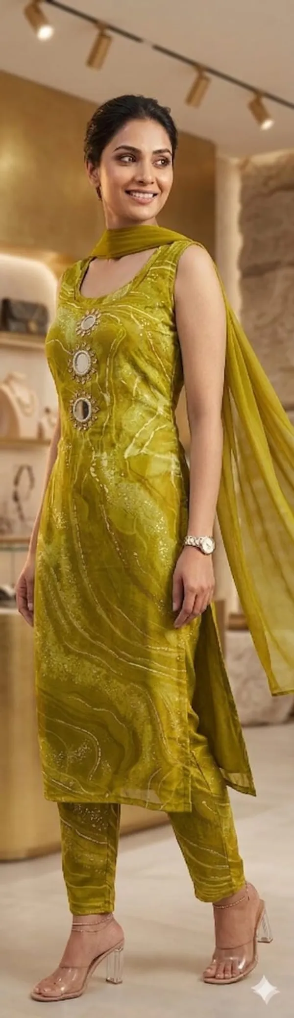 OLIVE_GREEN_Women_Kurta_Pant_Attached_Dupatta_Set