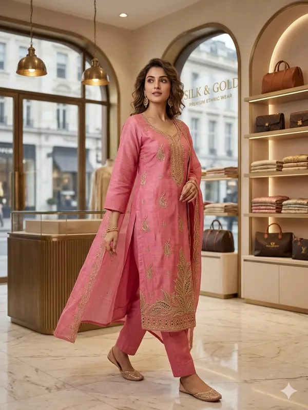 Pink_Georgette_Kurta_Set_And_Blue_Cotton_Kurta_Set_For_Women