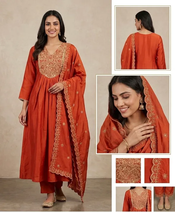 Rust_Embroidered_Anarkali-style_Kurta_set