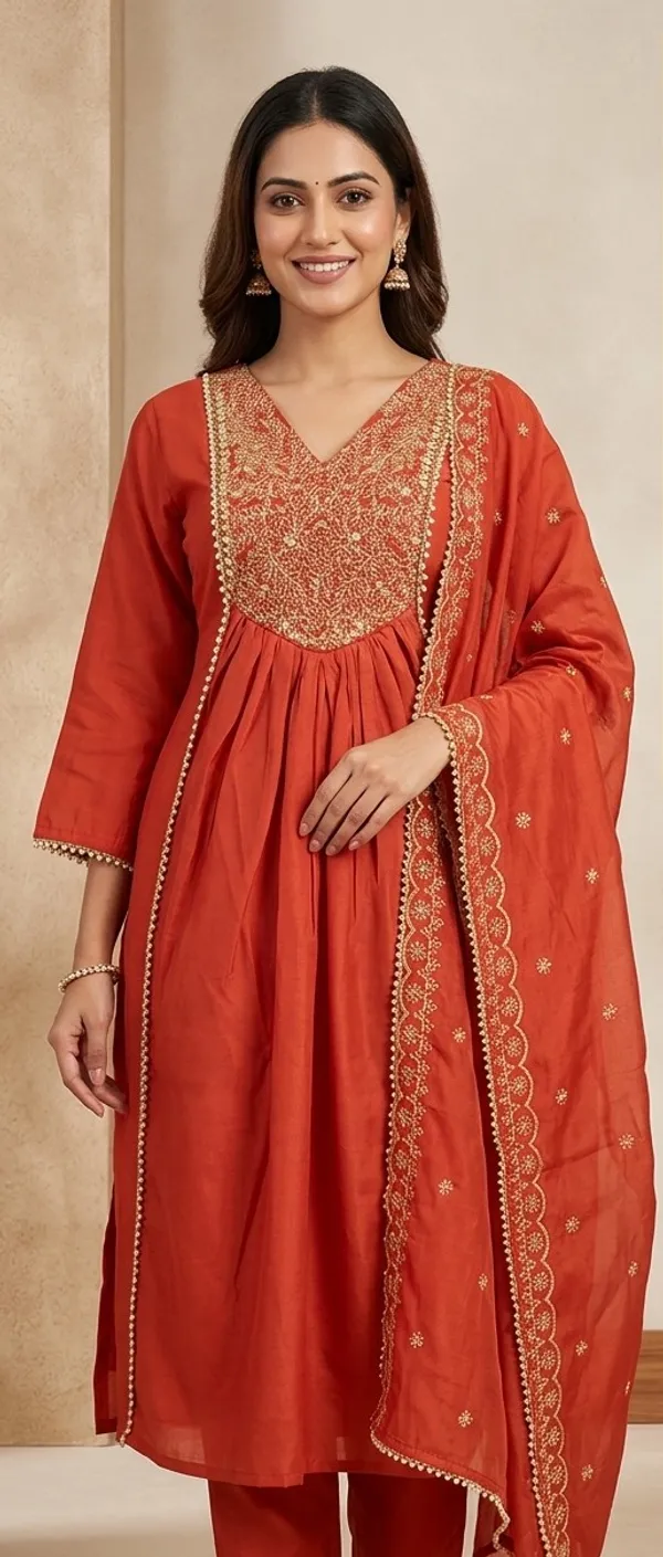 Rust_Embroidered_Anarkali-style_Kurta_set