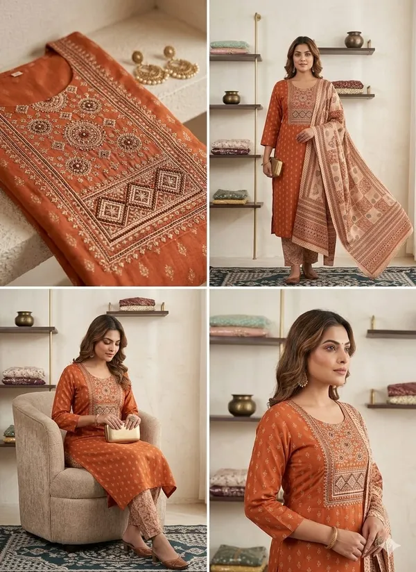 Rust_Orange_three_piece_ethnic_kurta_set