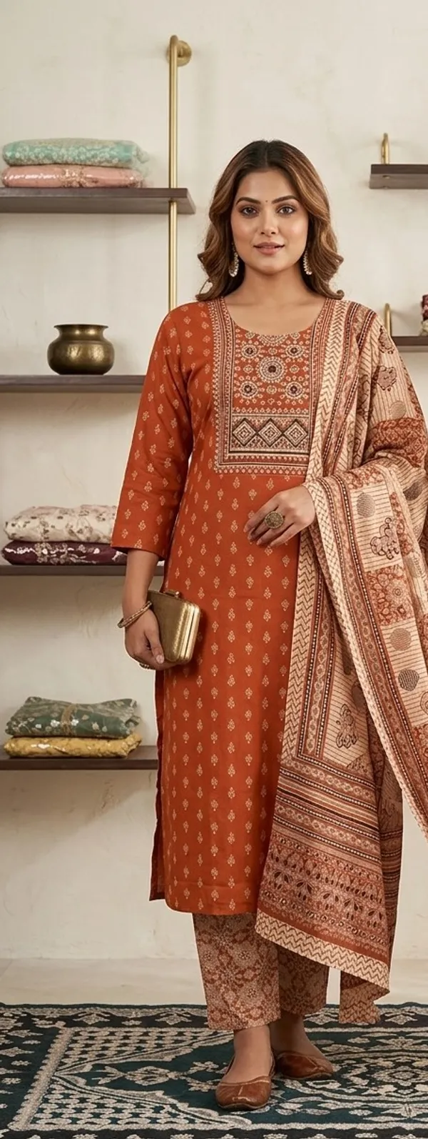 Rust_Orange_three_piece_ethnic_kurta_set