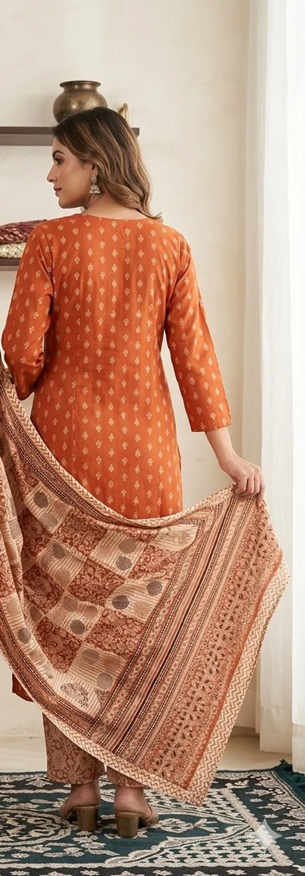 Rust_Orange_three_piece_ethnic_kurta_set